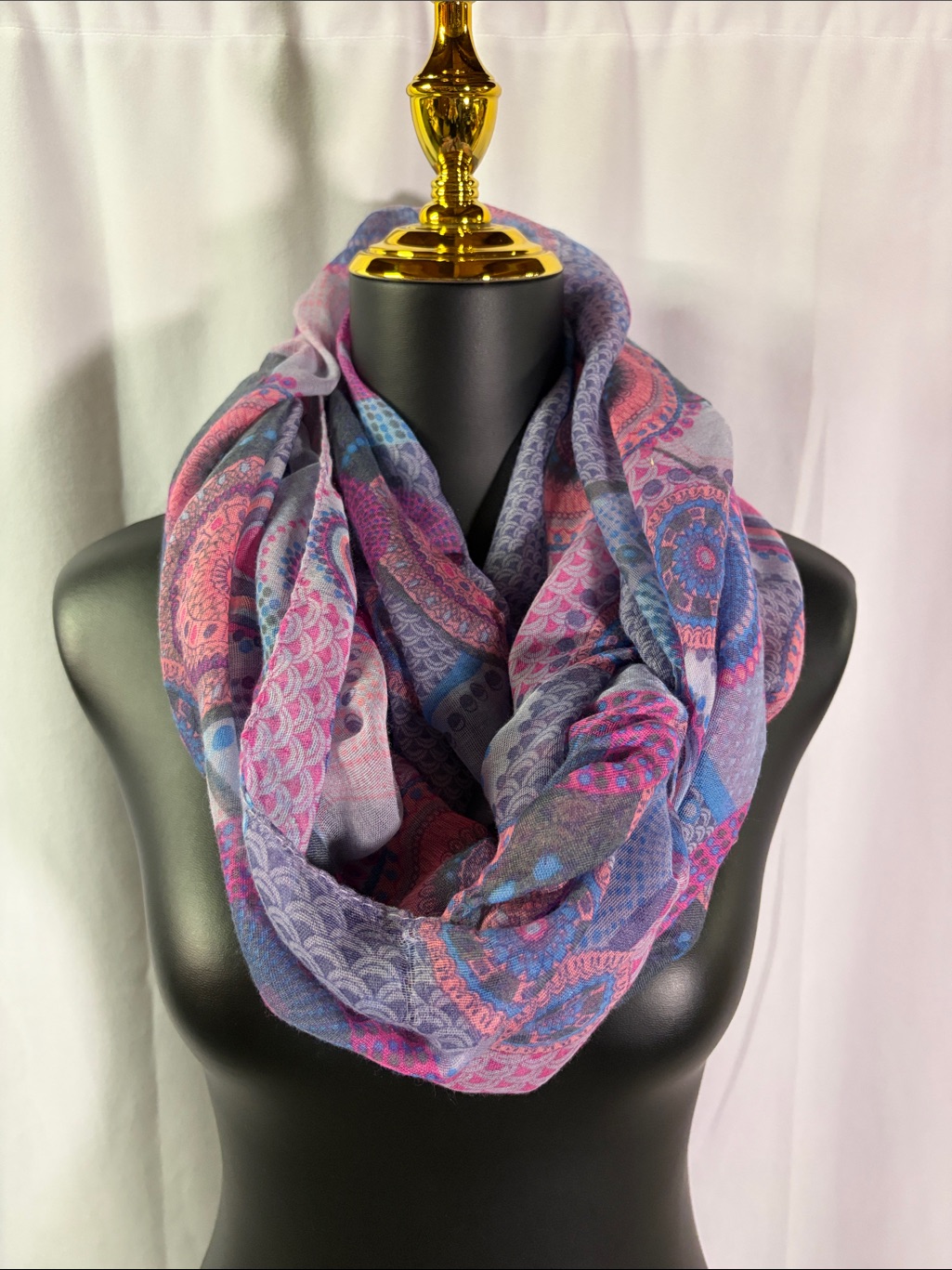 Purple Pink  Blue Printed Lightweight Infinity Scarf
